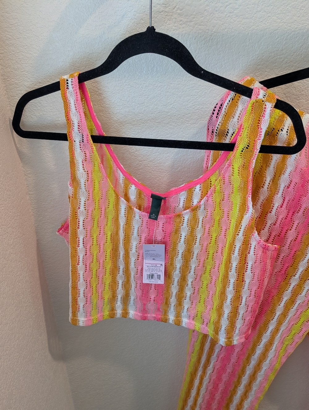 Neon Striped Crochet Crop Top & Wide Leg Flare Pant Set - Picture 3 of 3